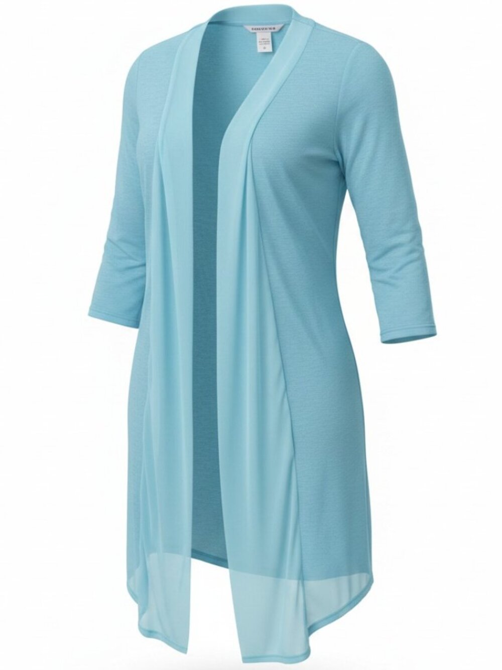 Nygard Turquoise Blue Light Duster Knit Sweater Chiffon Collar Size M